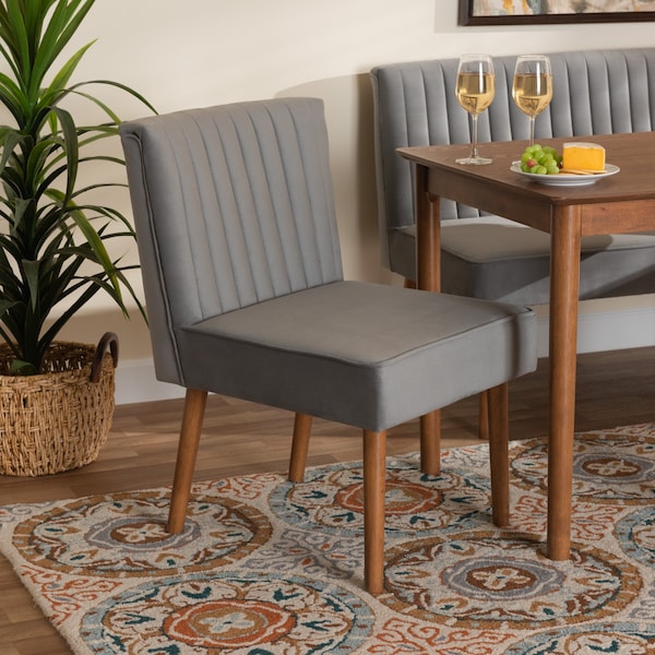 Baxton Studio Alvis MidCentury Modern Grey Velvet Upholstered and Walnut Brown Finished Wood Dining Chair 214-11959-ZORO - main